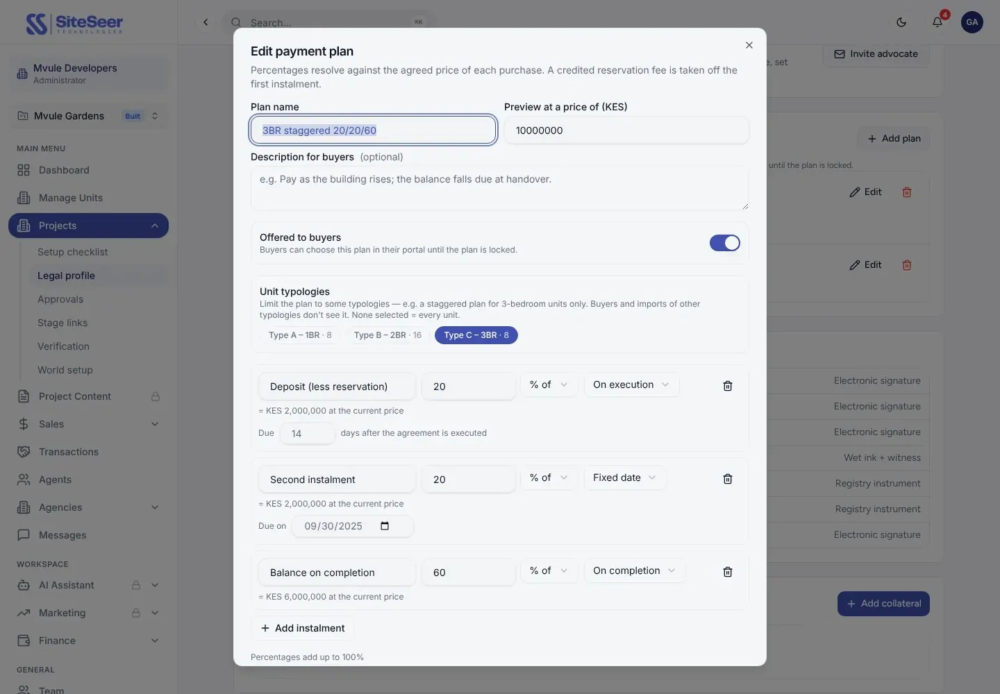 Editing a payment plan